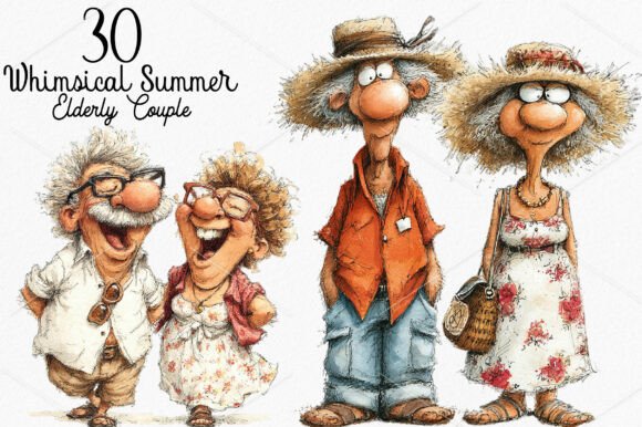 Download Whimsical Summer Elderly Couple Clipart - Premium Resources