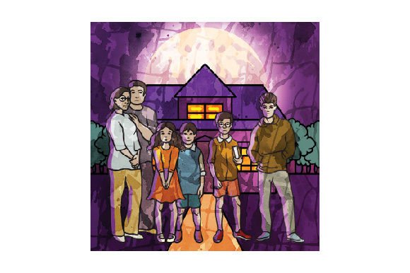 Download The Family Standing in Front of the Old House - Watercolor - Old Collection